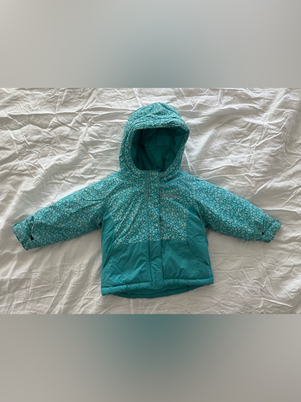 Columbia Teal Patterned Hooded Puffer Jacket for Kids